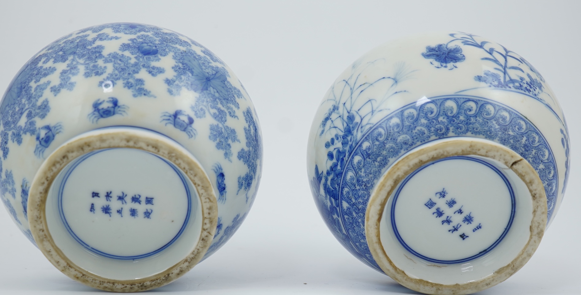 Two Japanese Mino ware blue and white vases, by Kato Gosuke IV (active c.1863-1898)